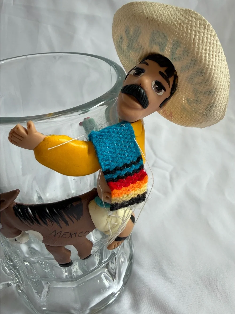 Vintage Viva Mexico Clay Figure Glass Beer Mug Souvenir Sombrero Donkey 6